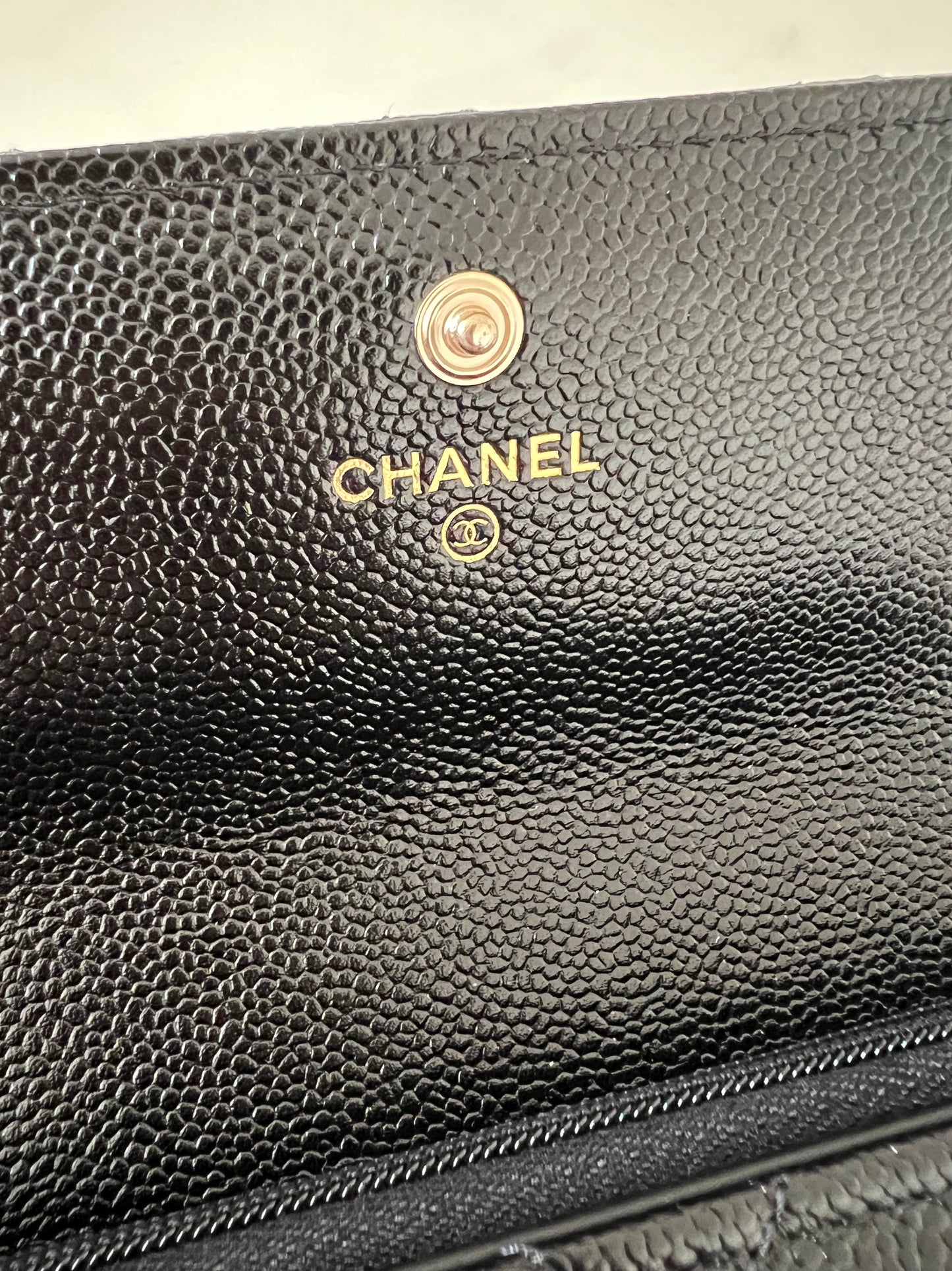 CHANEL 22K Black Caviar Long Flap Wallet Oversized CC Light Gold Hardware