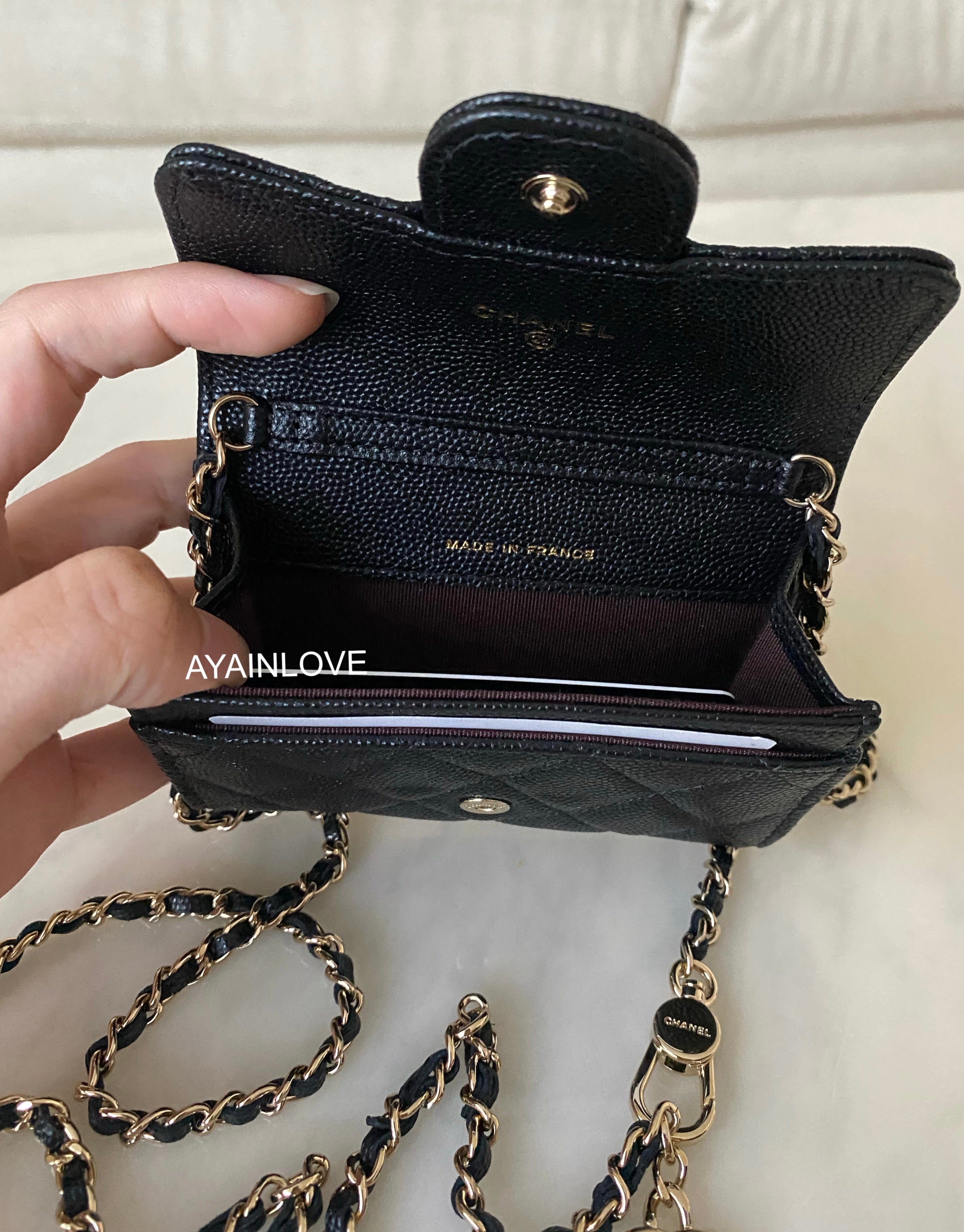 CLASSIC BLACK CAVIAR ADJUSTABLE LEATHER CHAIN BELT BAG CARD HOLDER