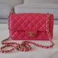 CHANEL 17C Dark Pink Caviar Rectangular Mini Light Gold Hardware