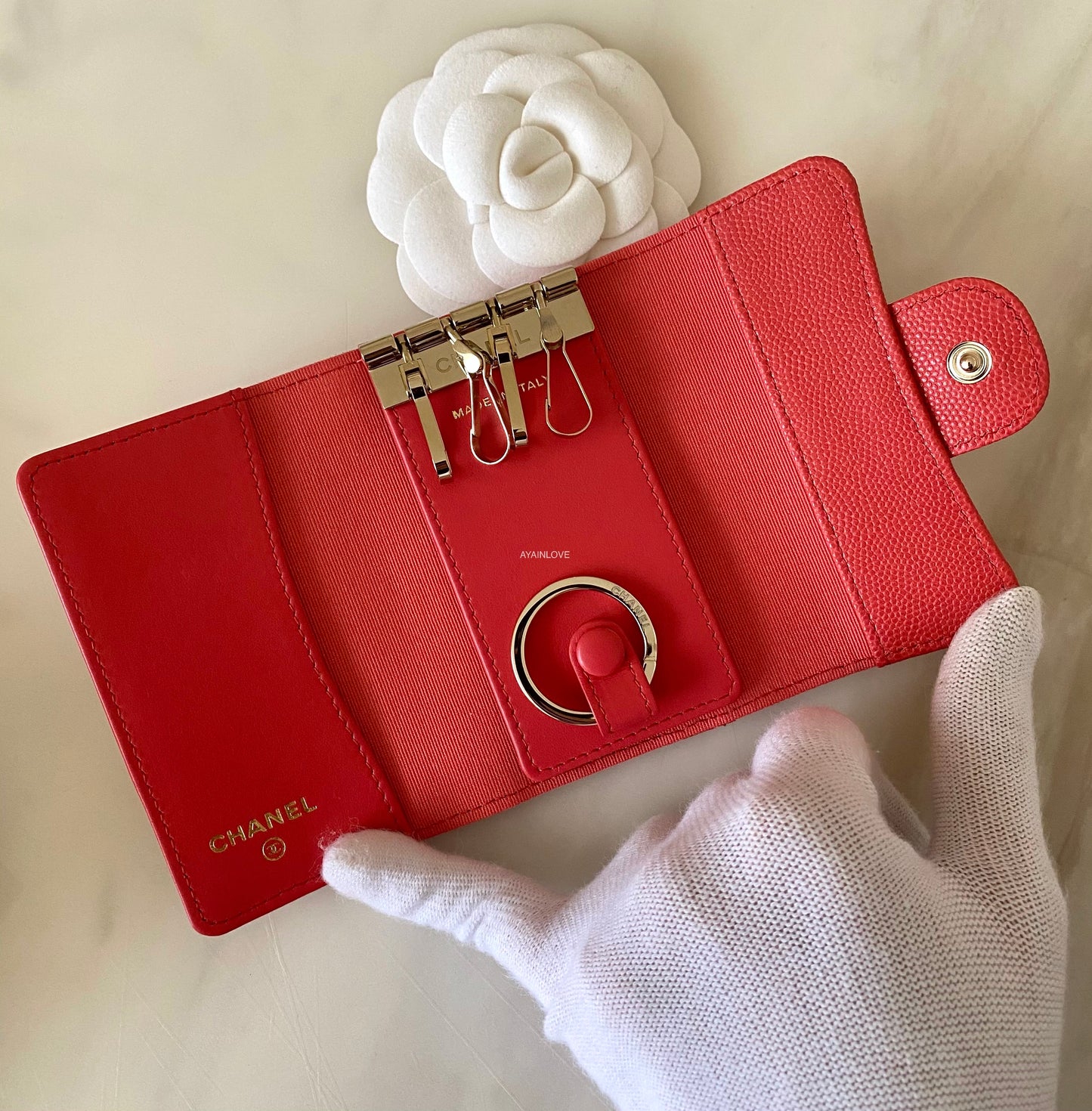 CHANEL, Bags, Chanel Key Ring Zip Wallet 22k Red Caviar