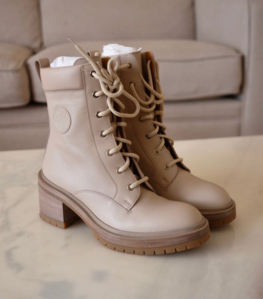 HERMES Beige Grege Calf Skin Bridge Ankle Boot Size 38