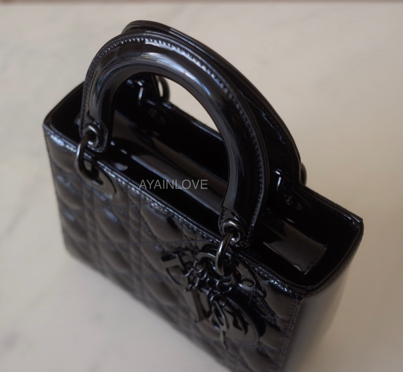 DIOR Small Lady Dior Bag Patent Cannage Calf Skin So Black