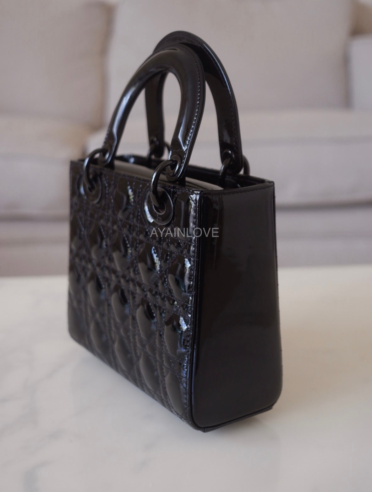 DIOR Small Lady Dior Bag Patent Cannage Calf Skin So Black 