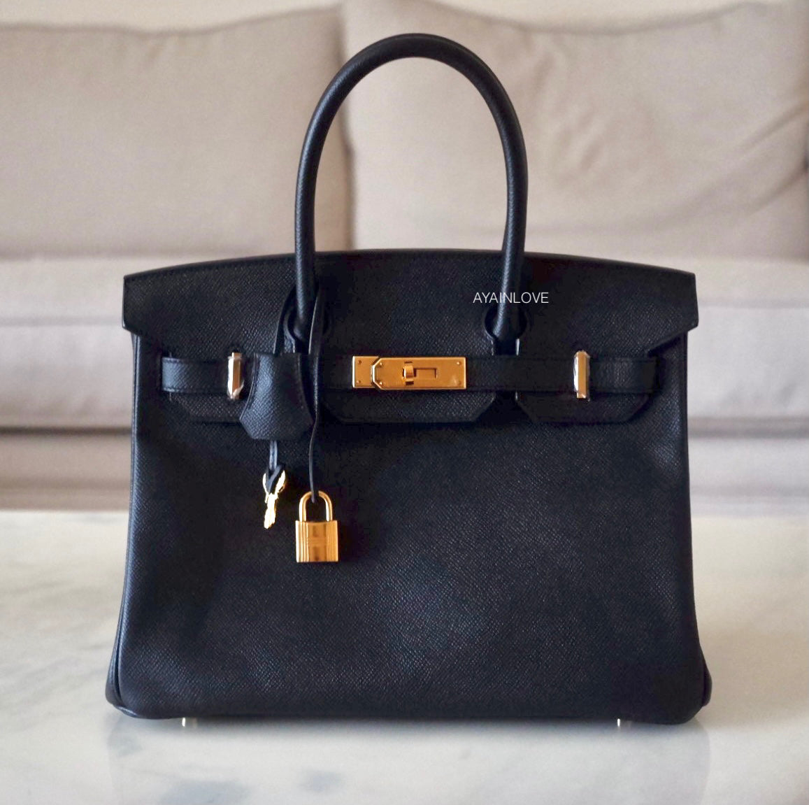 HERMES Birkin 30 Noir Black Epsom Gold Hardware Y Stamp