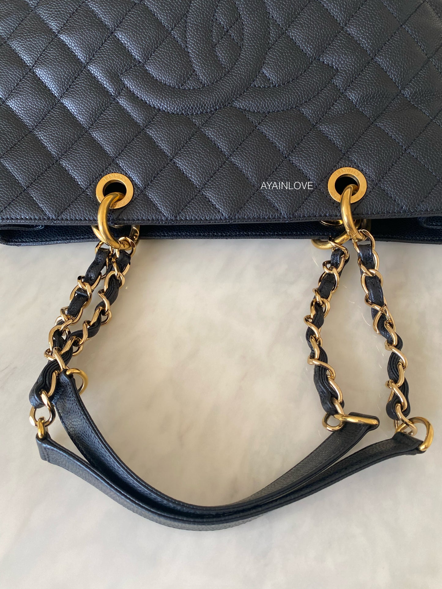 BLACK CAVIAR GRAND SHOPPING TOTE GST GOLD HARDWARE