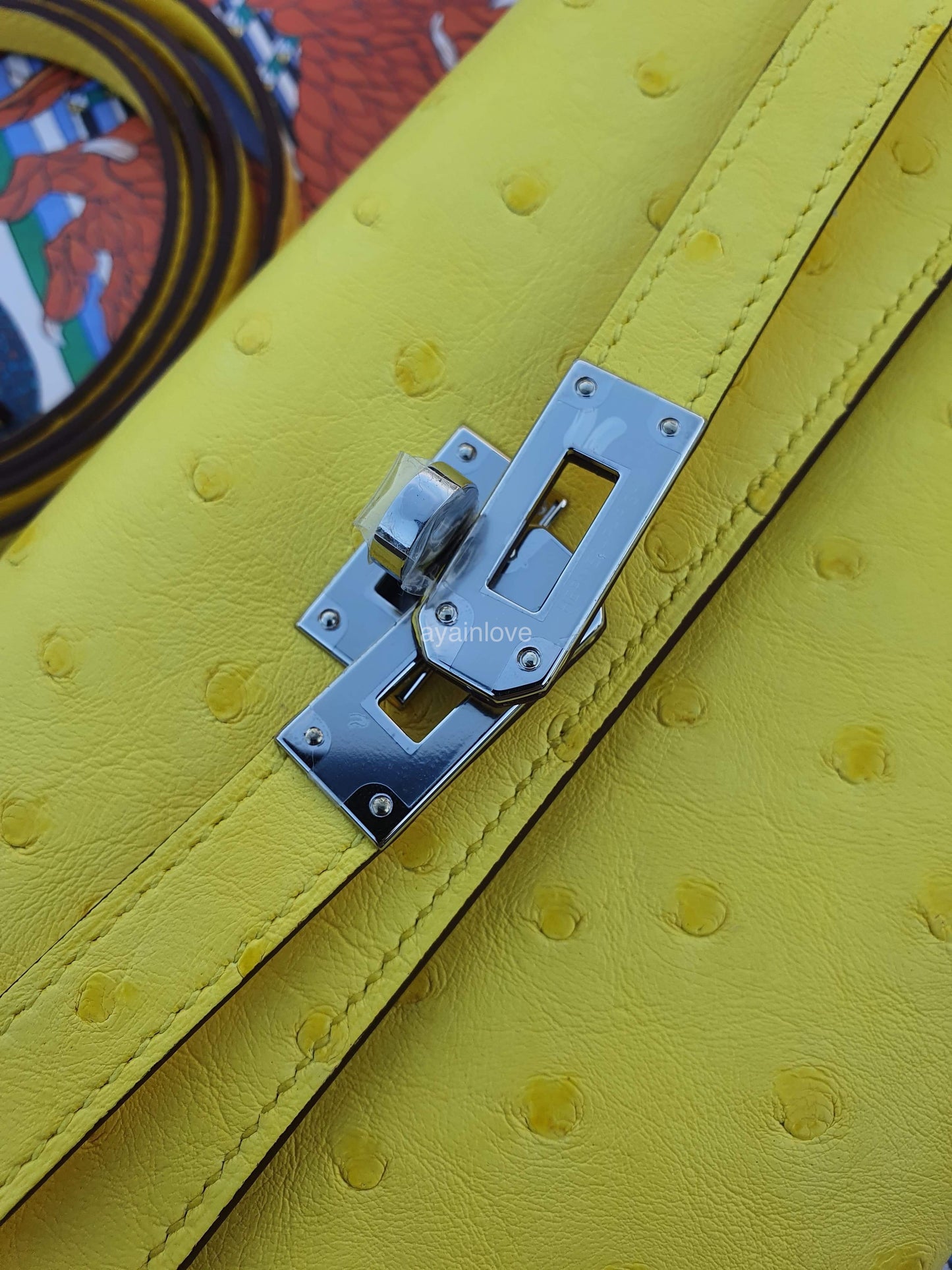 HERMES Kelly To Go 18 Clutch Ostrich Jaune Citron Paladium Hardware