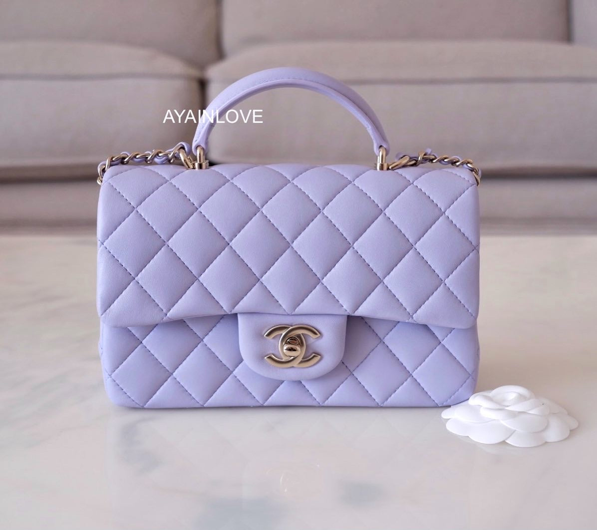 CHANEL 21K Purple Lambskin Top Handle Rectangular Mini Light Gold Hard AYAINLOVE CURATED LUXURIES