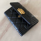 BLACK LAMB SKIN BOY FLAP CARD HOLDER LIGHT GOLD HARDWARE