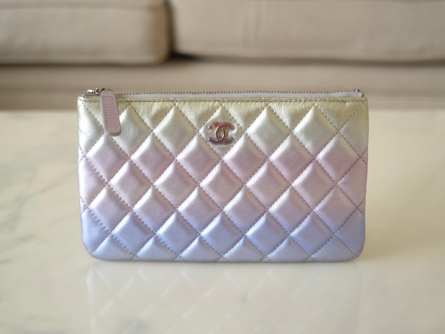 CHANEL 21K Iridescent Ombre Purple Calf skin Small O Case CC Rainbow Hardware