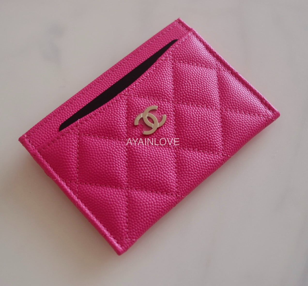Chanel 22P Dark Pink Caviar Flat Card Holder Light Gold Hardware