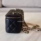 22P BLACK CAVIAR RECTANGULAR VANITY CASE CC STRAP LIGHT GOLD HARDWARE *NEW*