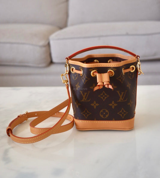 LOUIS VUITTON LV Nano Noe *NEW VERSION* Monogram Gold Hardware Detachable Strap