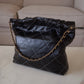 CHANEL Limited Black White Contrast Stitch Calf Skin Small 22 Bag Brushed Gold Hardware