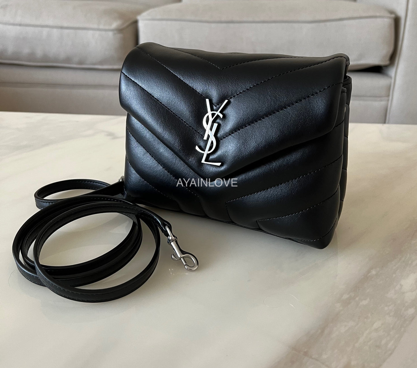 Yves Saint Laurent YSL Black Calf Skin Loulou Y Toy Bag Silver Hardware *New*