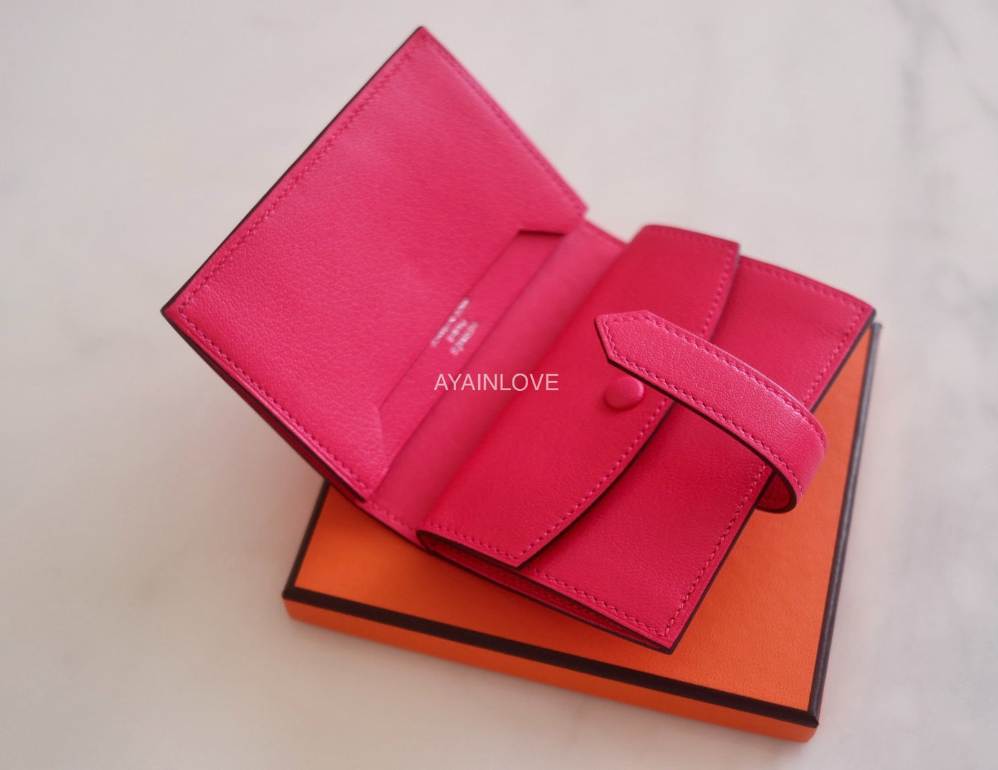 Hermes Bearn Chevre Goat Skin Mini Wallet Rose Extreme PHW (Y Stamp)