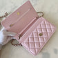 22S LIGHT PINK CAVIAR CLASSIC WALLET ON CHAIN LIGHT GOLD HARDWARE *NEW*
