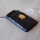 BLACK LAMB SKIN BOY FLAP CARD HOLDER LIGHT GOLD HARDWARE