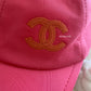 21P FUSCHIA COTTON CAP HAT WITH CC LOGO AND SNAP BUTTON SILVER HARDWARE *NEW*