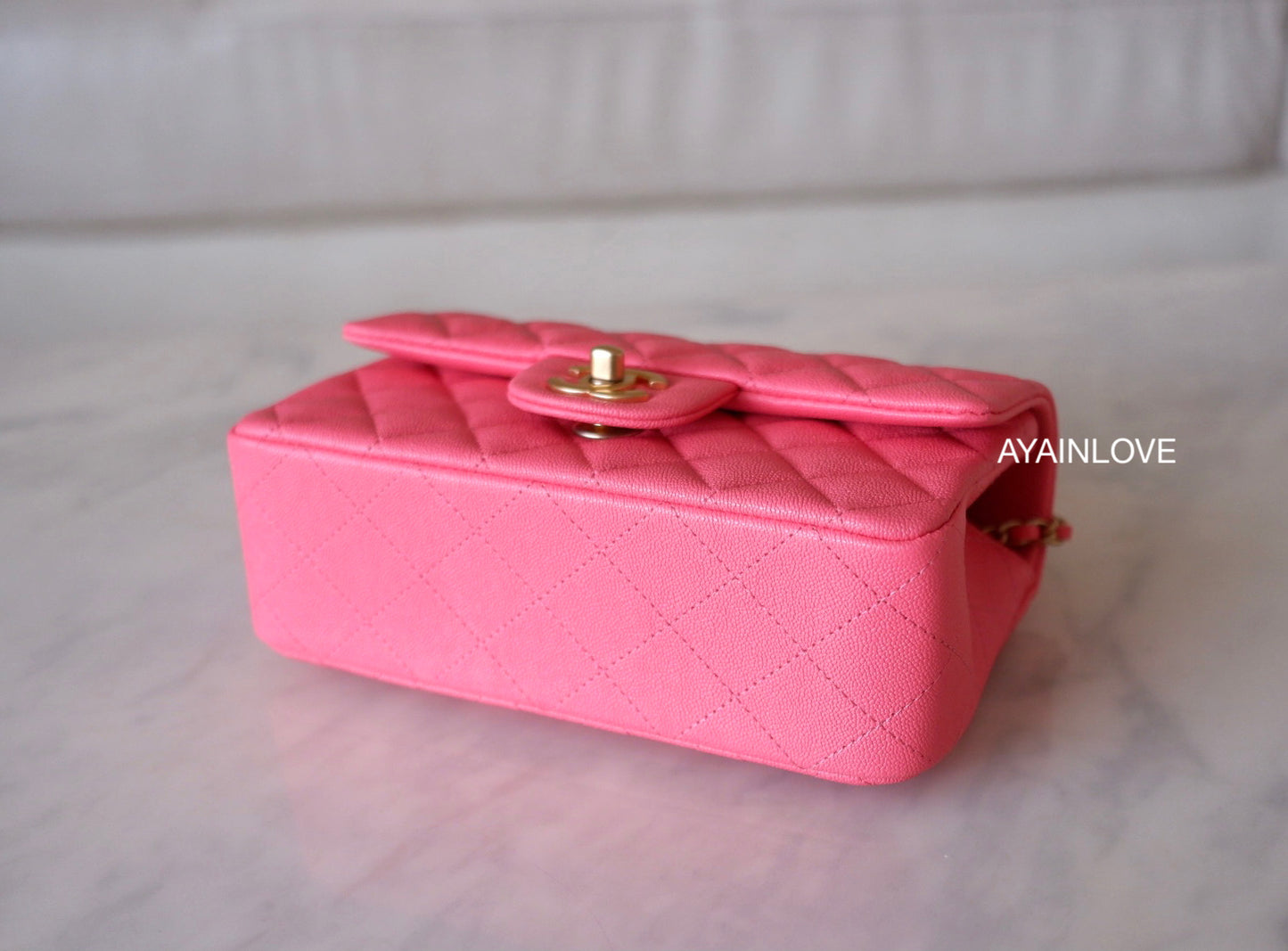 CHANEL 21S Pink Caviar Top Handle Rectangular Mini Gold Hardware