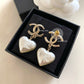 CHANEL 22C Heart Pearl Drop Earrings Light Gold Hardware