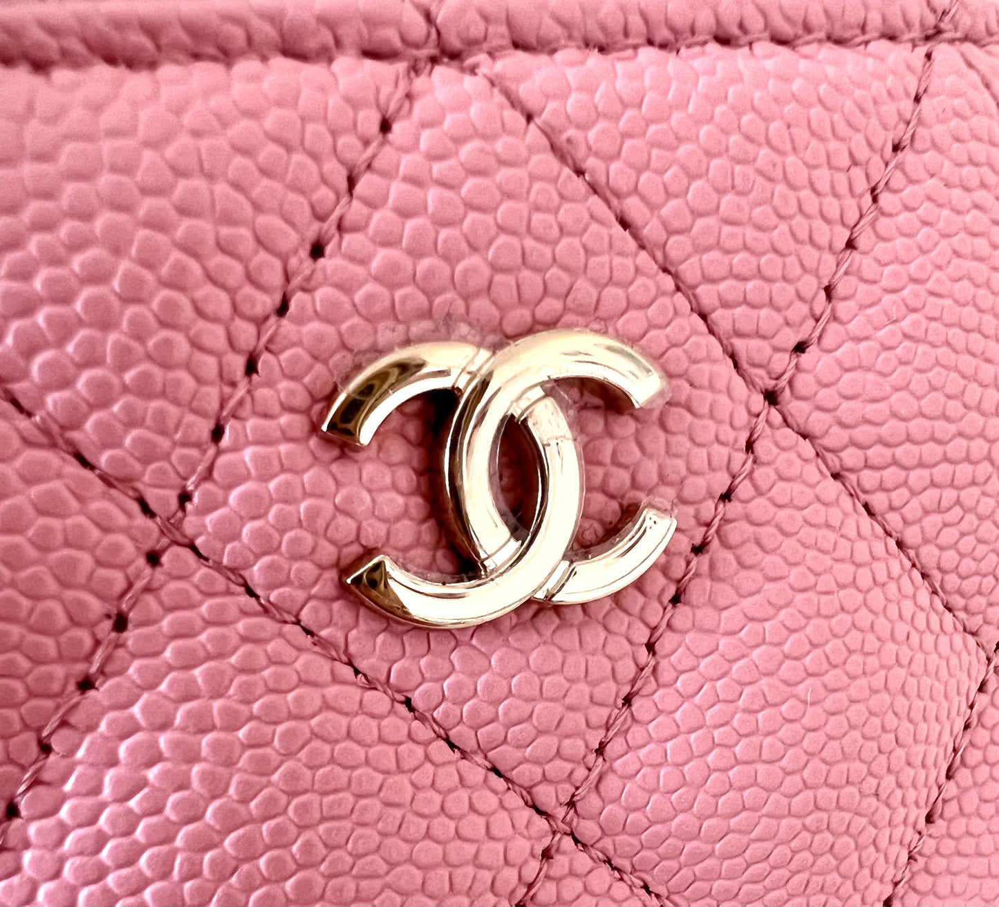 CHANEL 22C Sakura Pink Caviar Vertical Vanity on Chain Light Gold Hardware