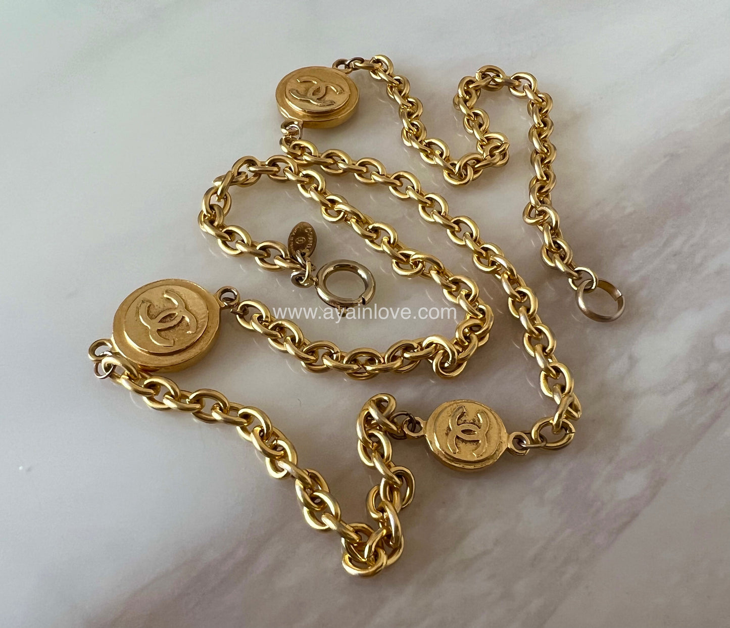 CHANEL 1990s Vintage Medallion CC Necklace Bracelet 24K Gold Plated Hardware