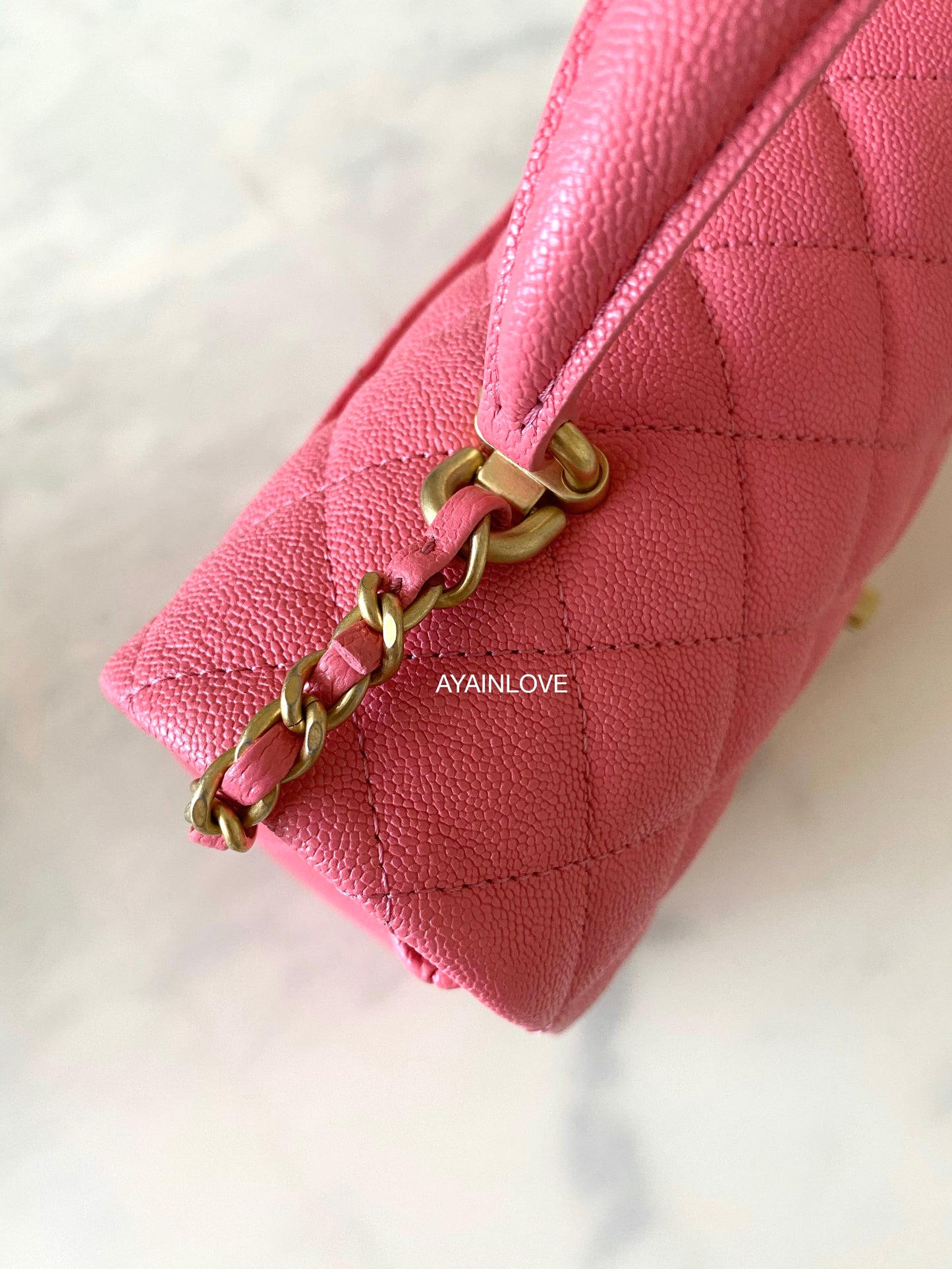 CHANEL 21S Pink Caviar Top Handle Rectangular Mini Gold Hardware