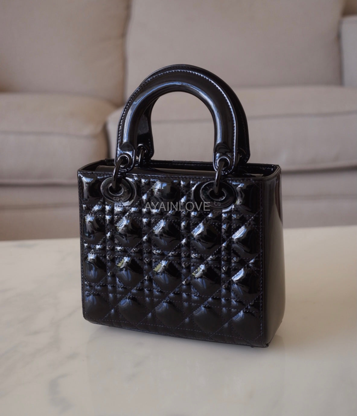 DIOR Small Lady Dior Bag Patent Cannage Calf Skin So Black