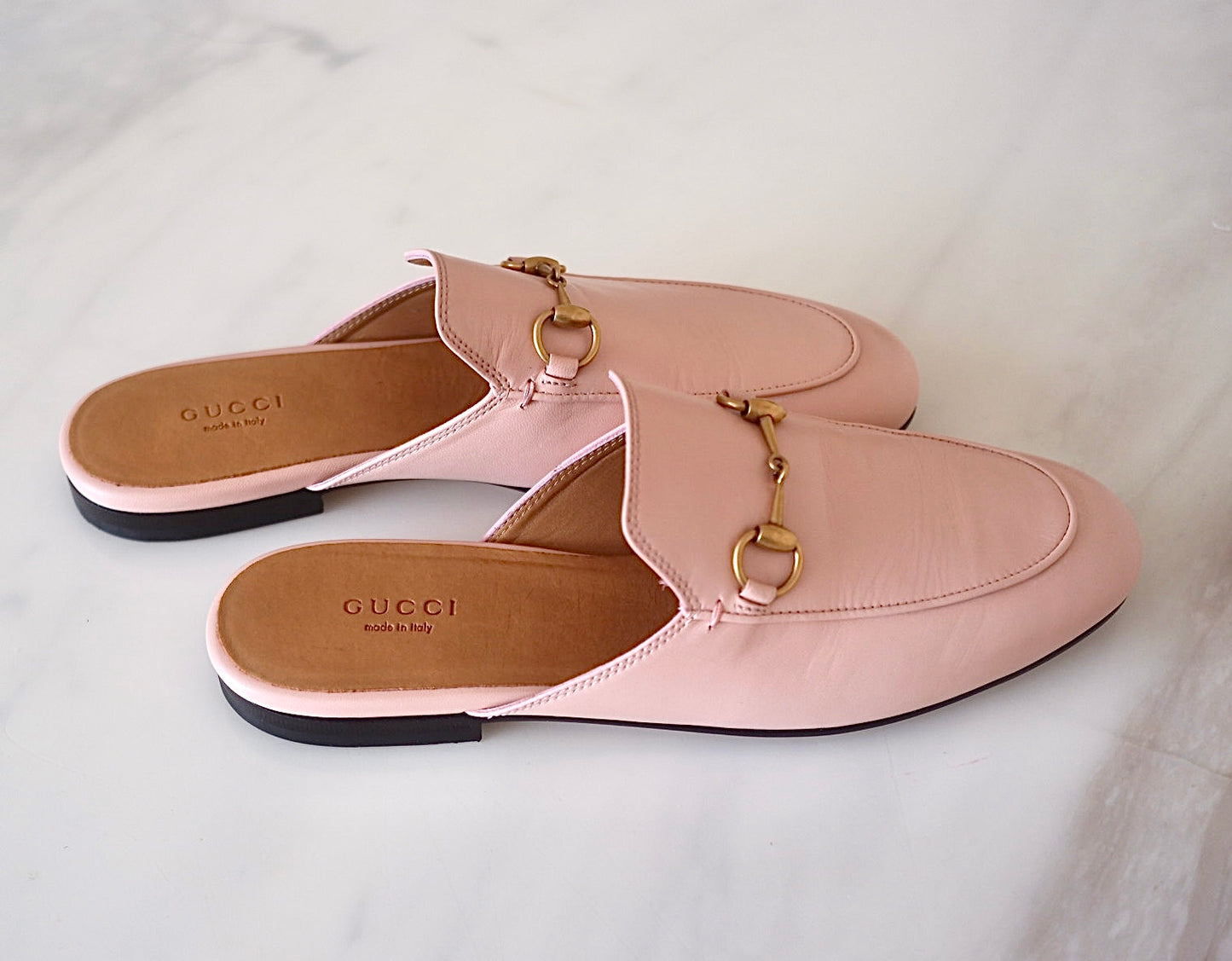 GUCCI Princetown Pink Leather Loafers Slippers Mules Size 38