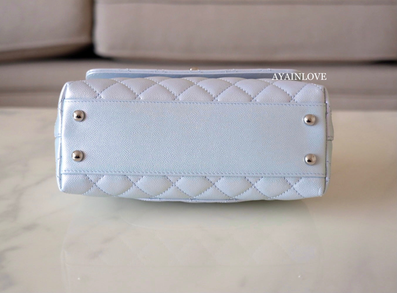 Chanel Mini/Small Coco Handle 21K Pale Blue Quilted Caviar with