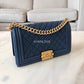 CHANEL Navy Blue Caviar Old Medium Boy Flap Bag Brushed Gold Hardware