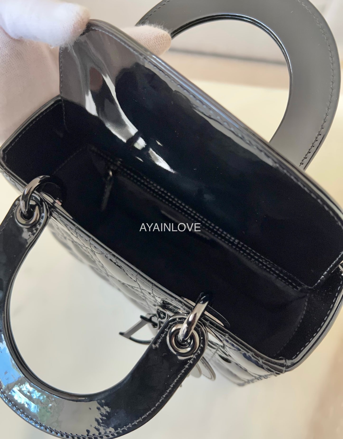 DIOR Small Lady Dior Bag Patent Cannage Calf Skin So Black