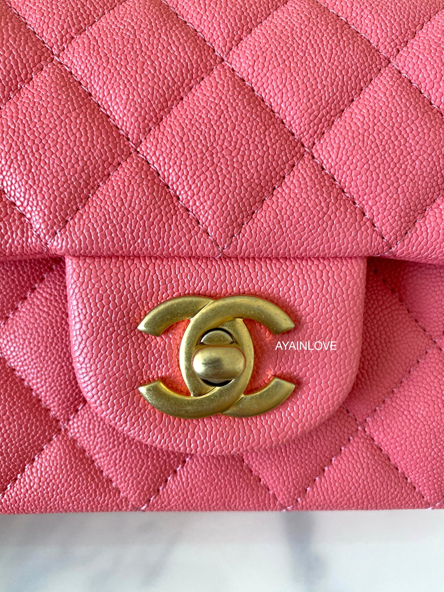 CHANEL 21S Pink Caviar Top Handle Rectangular Mini Gold Hardware