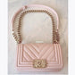 CHANEL 20A Beige Pink Caviar Small Chevron Leboy Flap Bag Light Gold Hardware