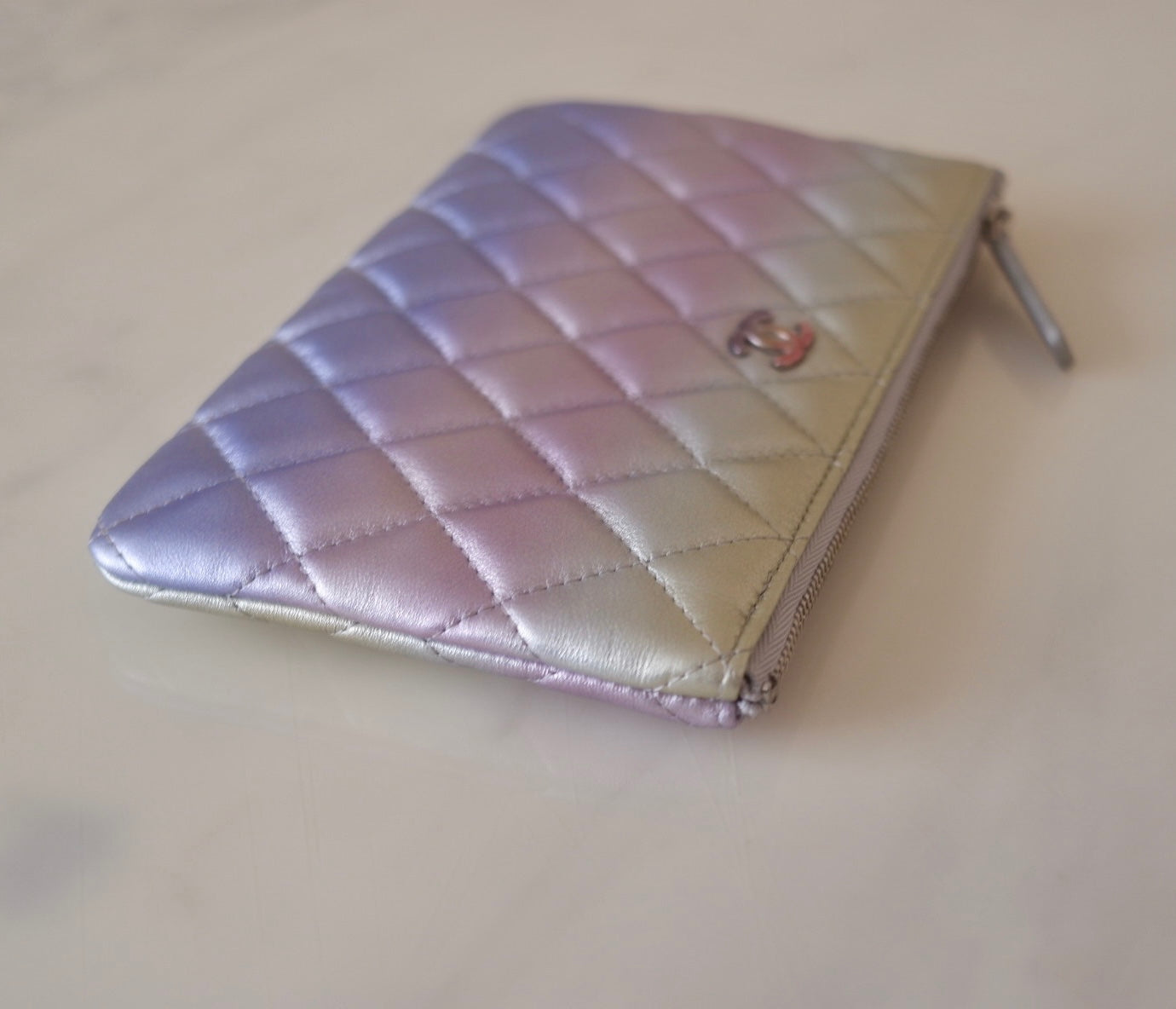 CHANEL 21K Iridescent Ombre Purple Calf skin Small O Case CC Rainbow Hardware