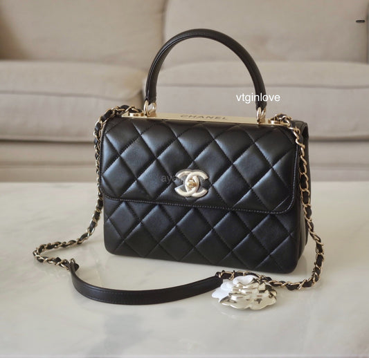 CHANEL Black Small Trendy Flap Bag Microchipped Light Gold Hardware