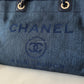 CHANEL Navy Blue Canvas Glitter Small Medium Deauville Tote Bag Light Gold Hardware