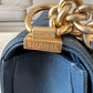 CHANEL Navy Blue Caviar Old Medium Boy Flap Bag Brushed Gold Hardware