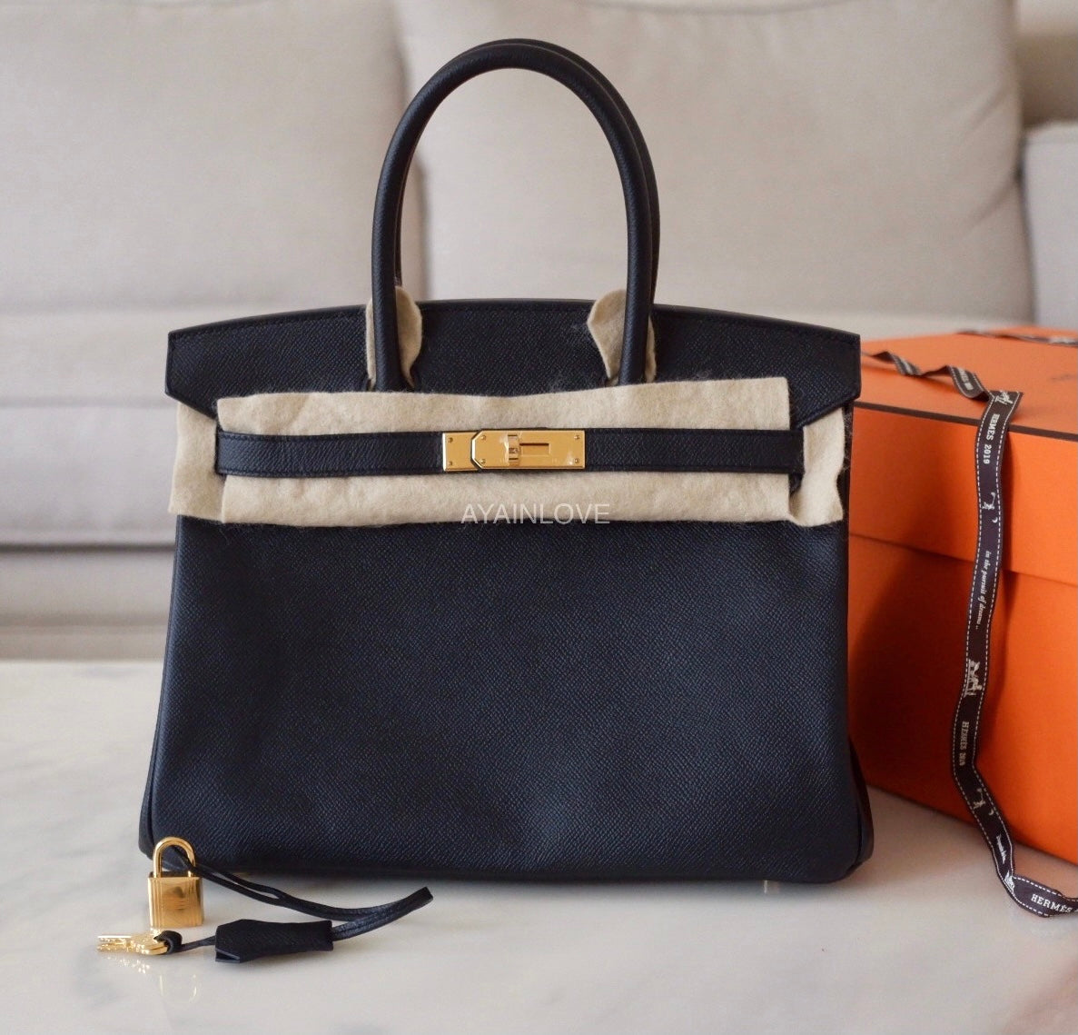 HERMES Birkin 30 Noir Black Epsom Gold Hardware Y Stamp