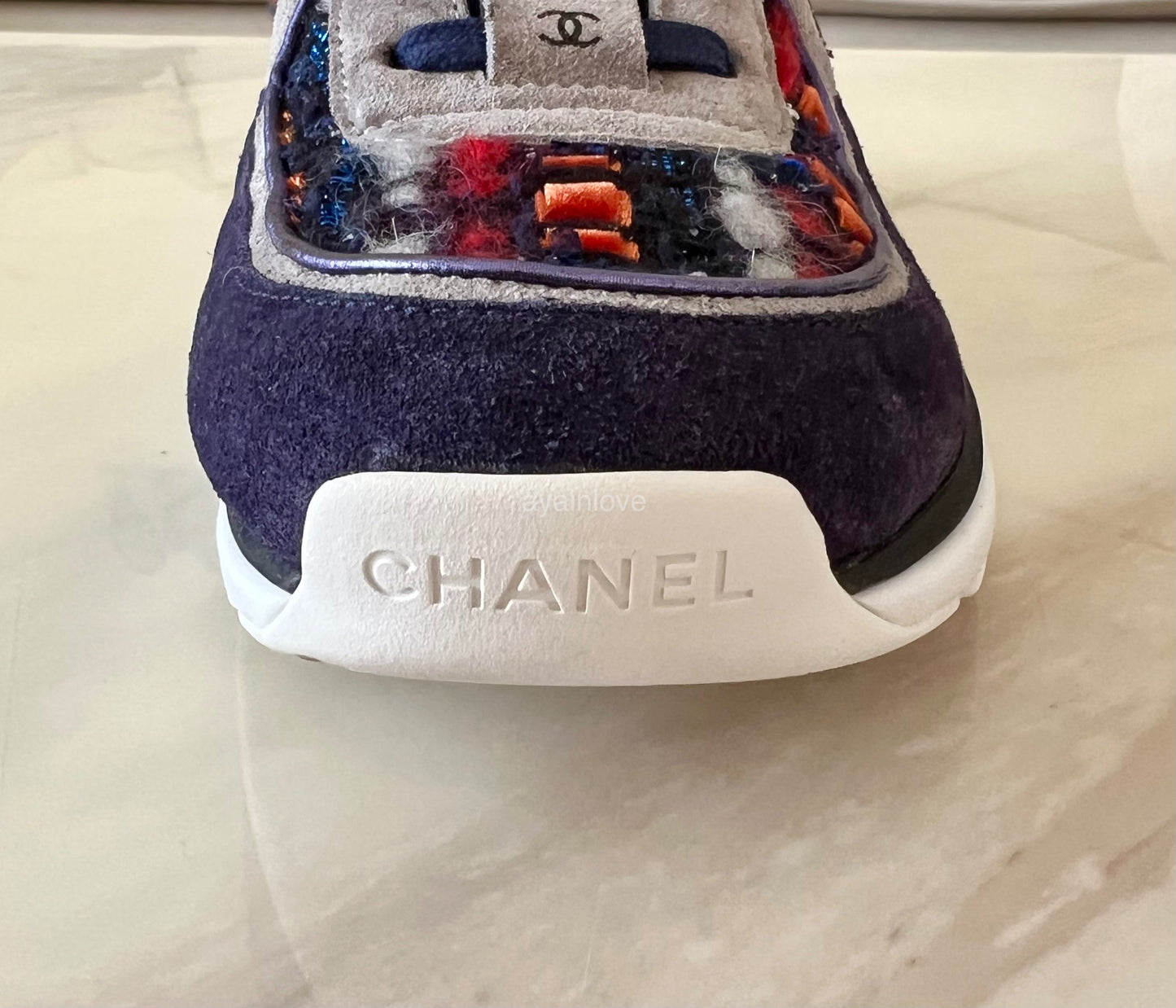 CHANEL 18A Multicolour Blue Red Tweed and Suede Calfskin Sneakers Trainers Shoes Size 38.5 EU