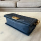 CHANEL Navy Blue Caviar Old Medium Boy Flap Bag Brushed Gold Hardware