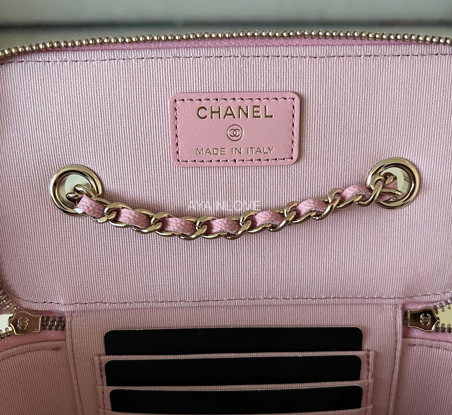 CHANEL 22C Pink Caviar Rectangular Vanity On Chain Gold Hardware