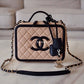 Chanel Classic Black Beige Filigree Medium Vanity Case Light Gold Hardware