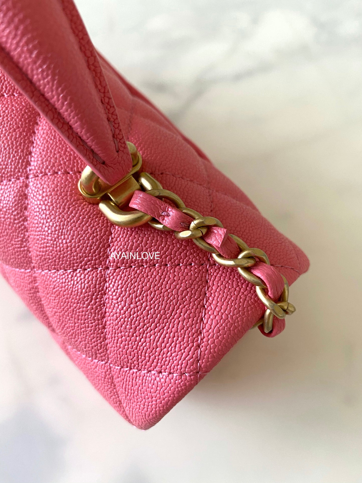 CHANEL 21S Pink Caviar Top Handle Rectangular Mini Gold Hardware