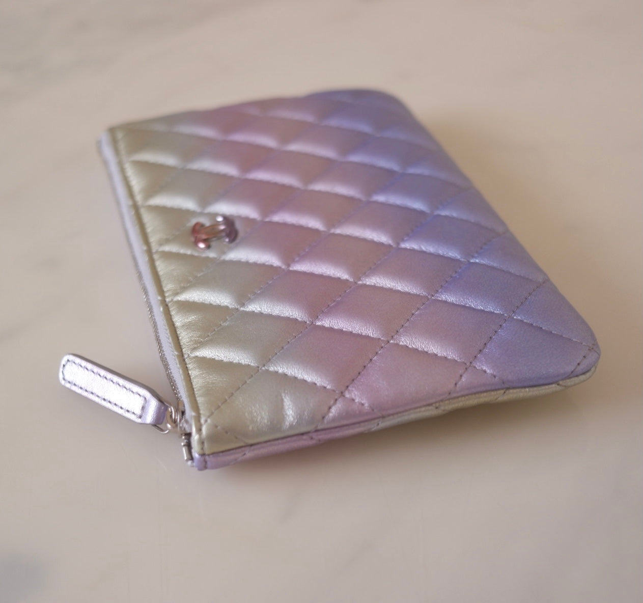 CHANEL 21K Iridescent Ombre Purple Calf skin Small O Case CC Rainbow Hardware