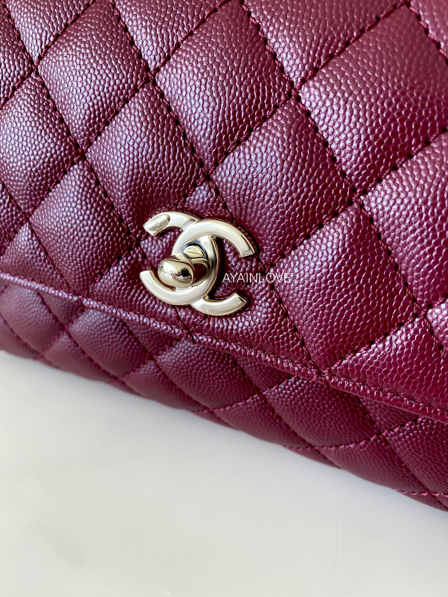 Chanel Small Coco Handle, Caviar, Burgundy GHW - Laulay Luxury