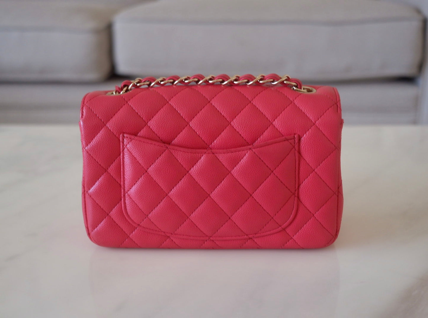 CHANEL 17C Dark Pink Caviar Rectangular Mini Light Gold Hardware