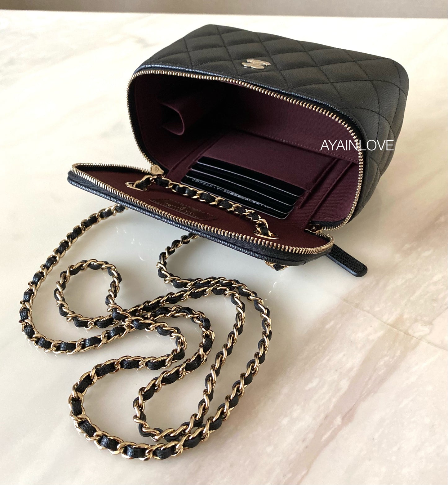 CHANEL Black Caviar Classic Rectangular Vanity On Chain Gold Hardware