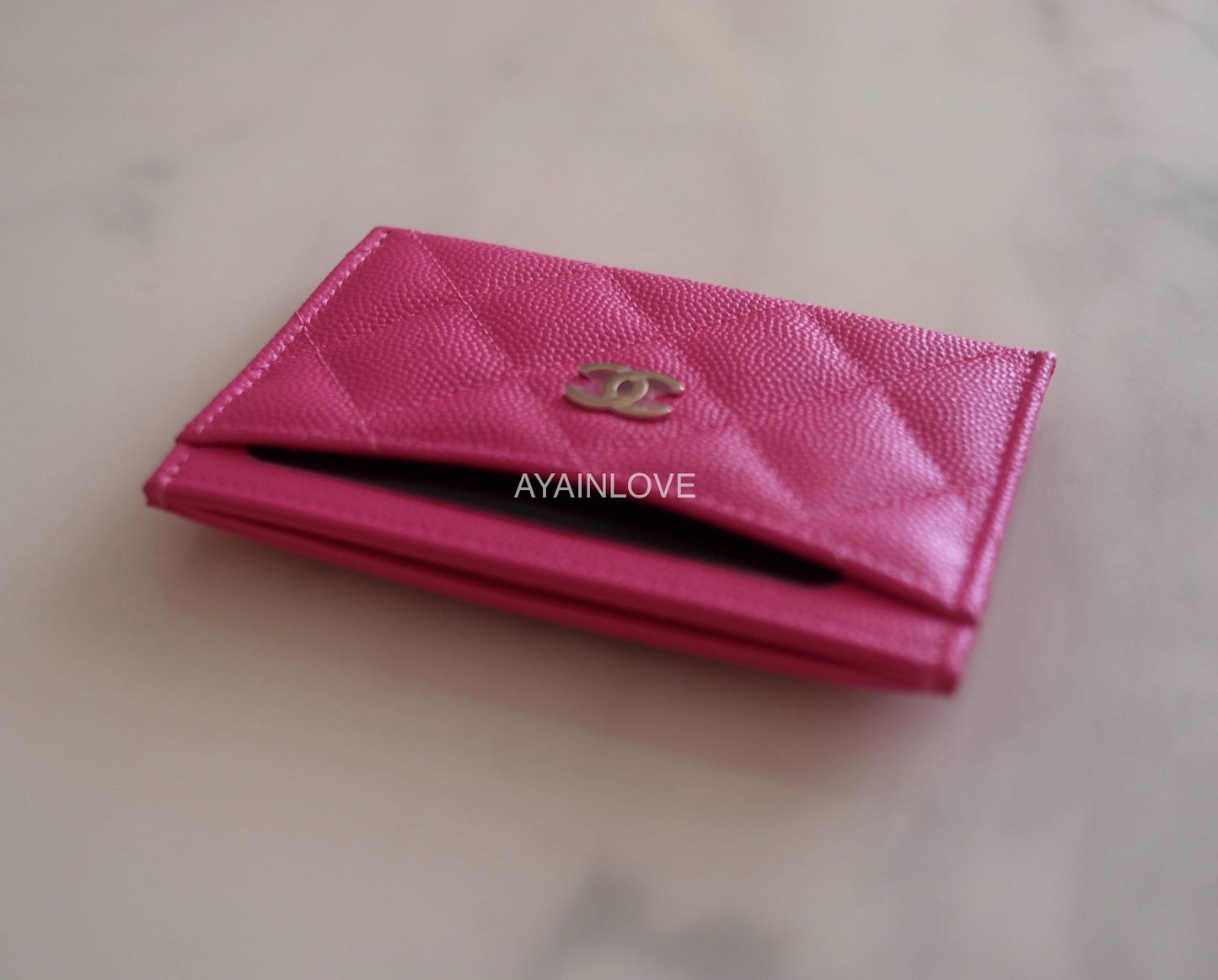 Chanel 22P Dark Pink Caviar Flat Card Holder Light Gold Hardware