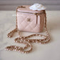 22C LIGHT BEIGE CAVIAR SQUARE VANITY ON CHAIN GOLD HARDWARE *NEW*